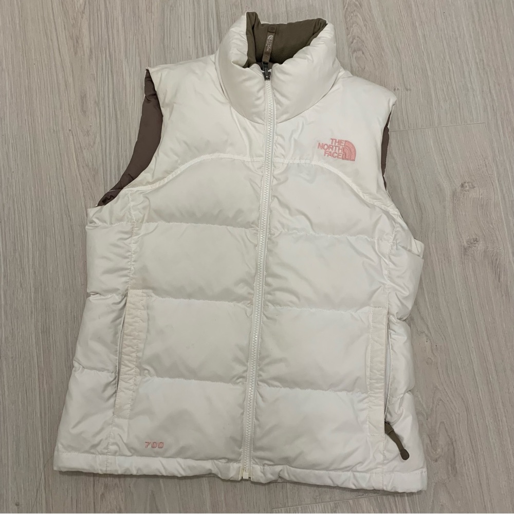 Tnf puffs vest xs pink white nuptse